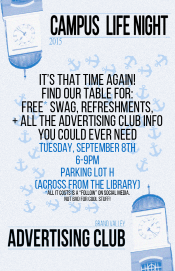 GVSU Advertising Club at Campus Life Night Flyer